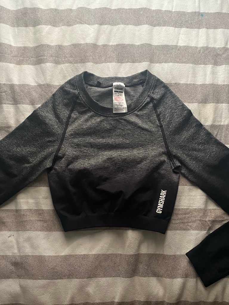 Gymshark Charcoal And Black Cropped Long-Sleeve Top